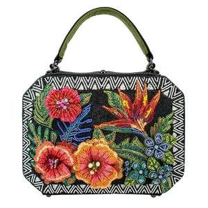 Mary Frances Tropical Zone Floral Black Beaded Handbag Crossbody Bag Purse NEW